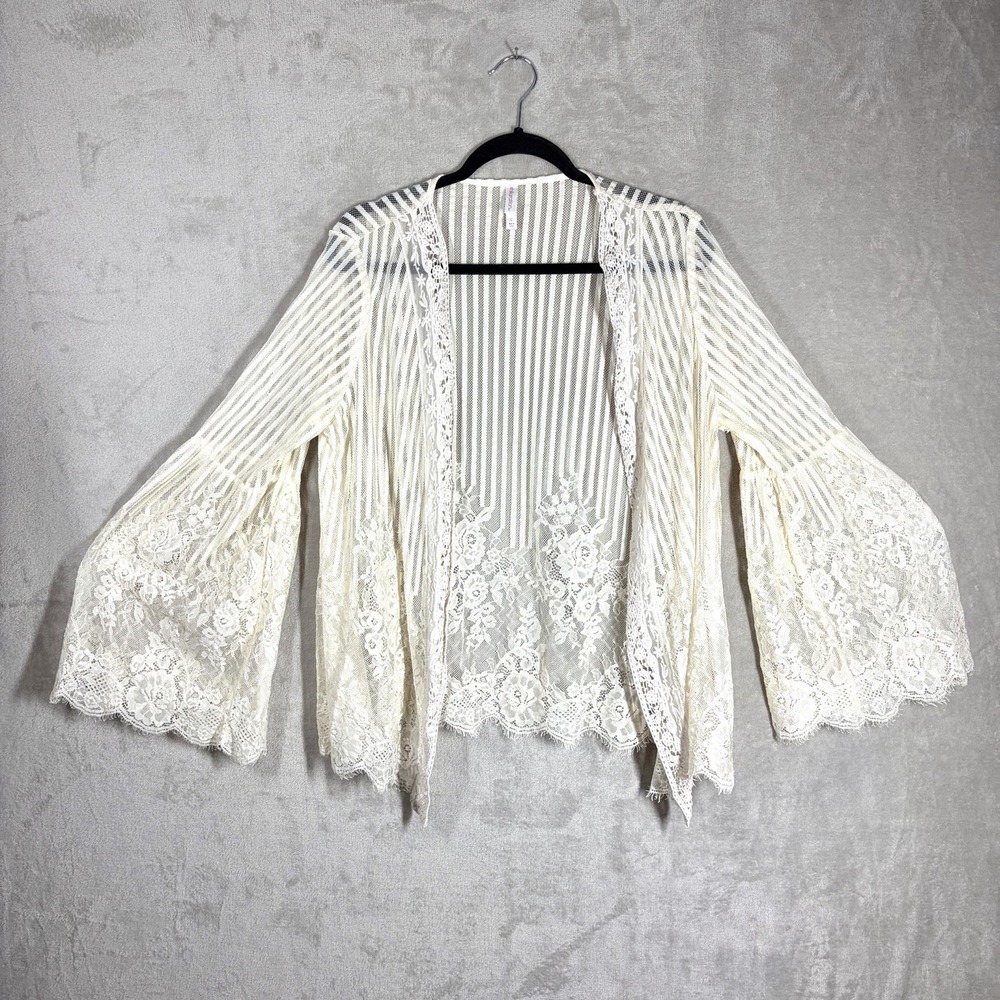 Bell Sleeve Lace Cardigan Size L Ivory Romantic Boho Festival Soft Goth Fairy